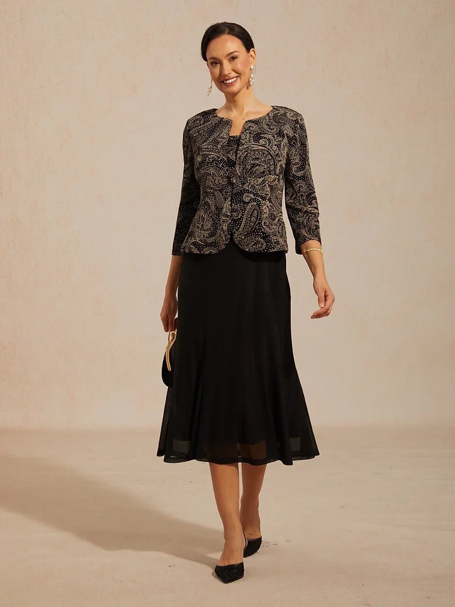 Vestido con chaqueta paisley y sutil detalle de lentejuelas - Nhaura
