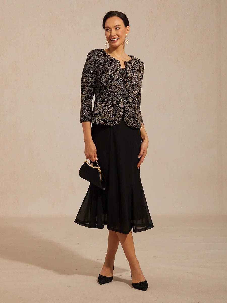 Vestido con chaqueta paisley y sutil detalle de lentejuelas - Nhaura