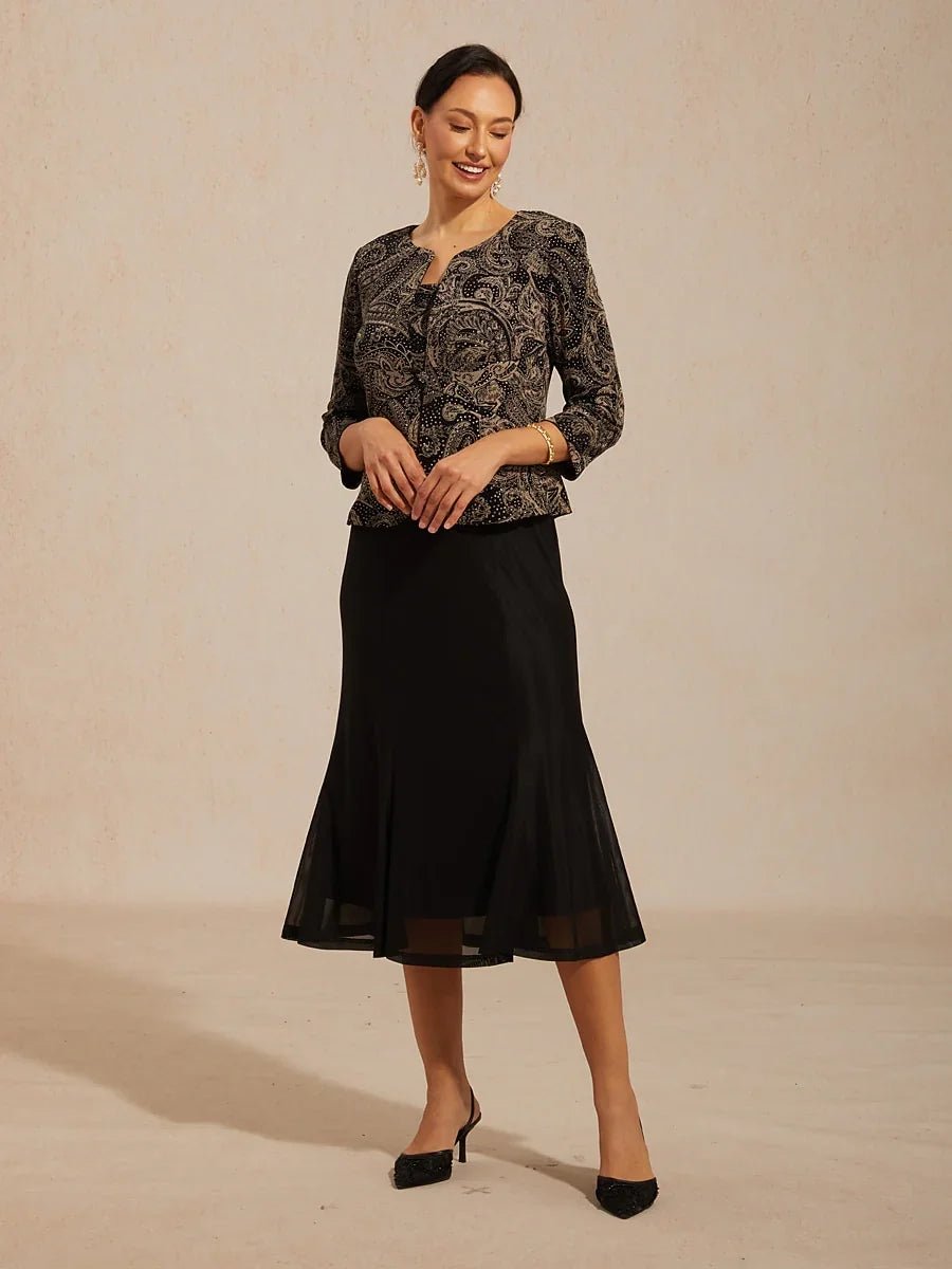 Vestido con chaqueta paisley y sutil detalle de lentejuelas - Nhaura