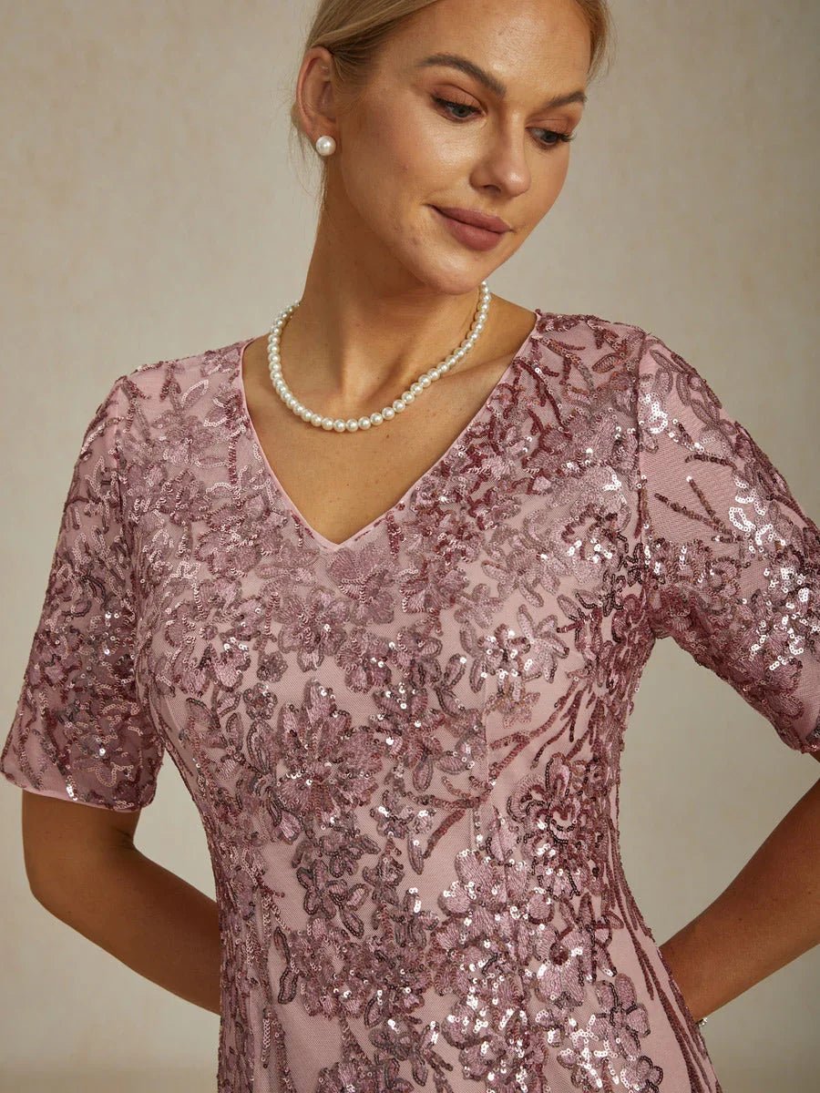 Vestido corto elegante de lentejuelas con escote en V - Nhaura
