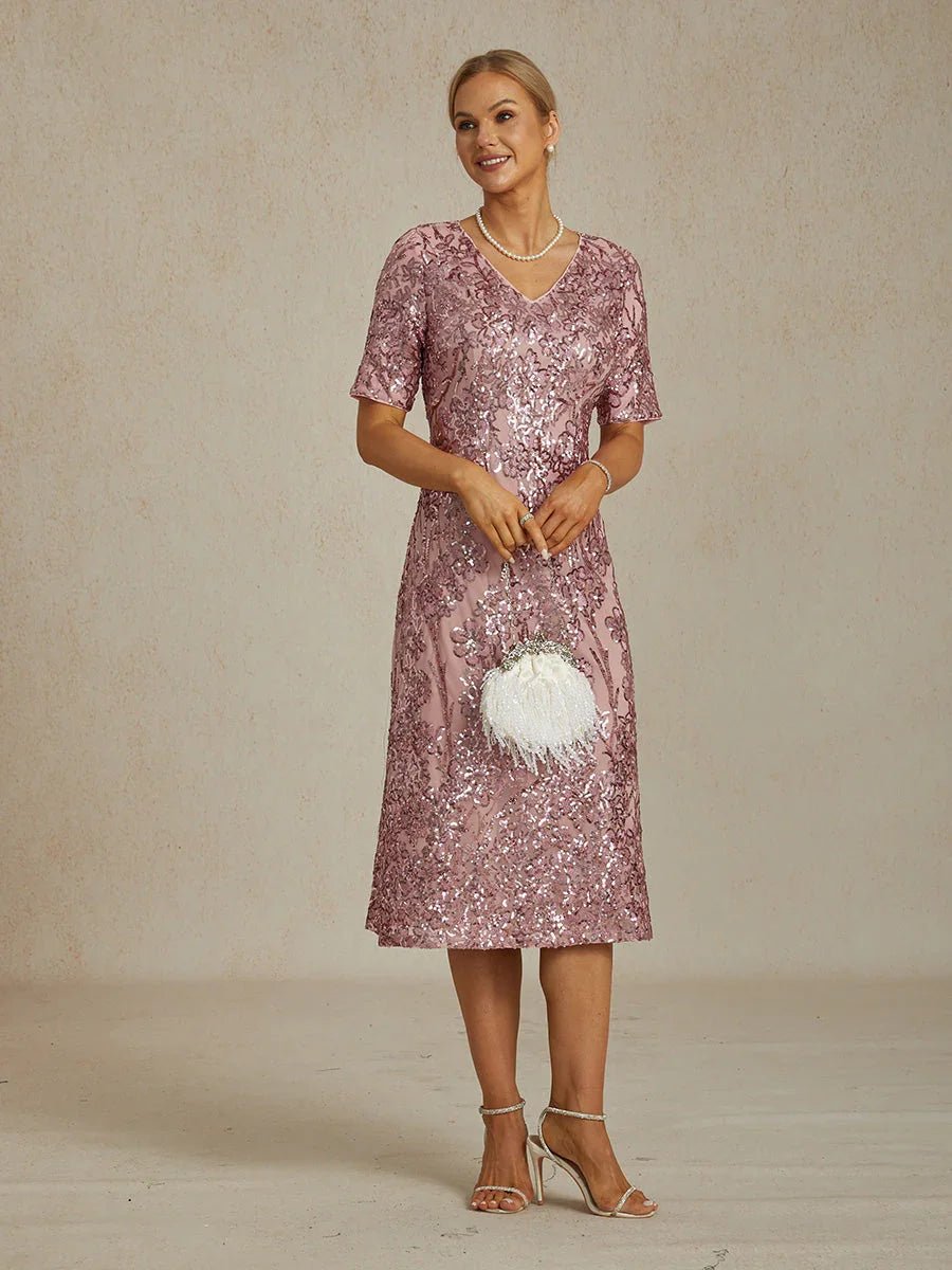 Vestido corto elegante de lentejuelas con escote en V - Nhaura