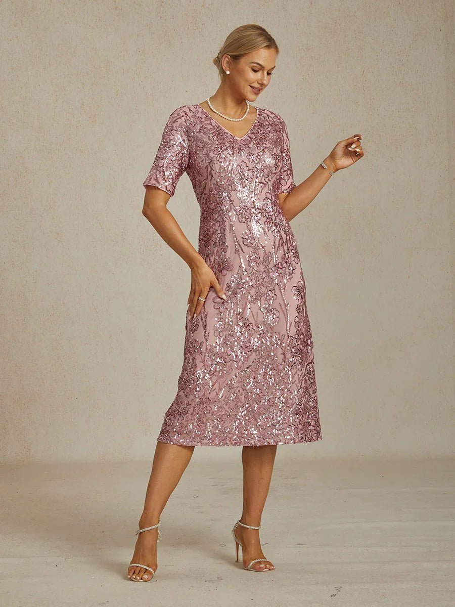 Vestido corto elegante de lentejuelas con escote en V - Nhaura
