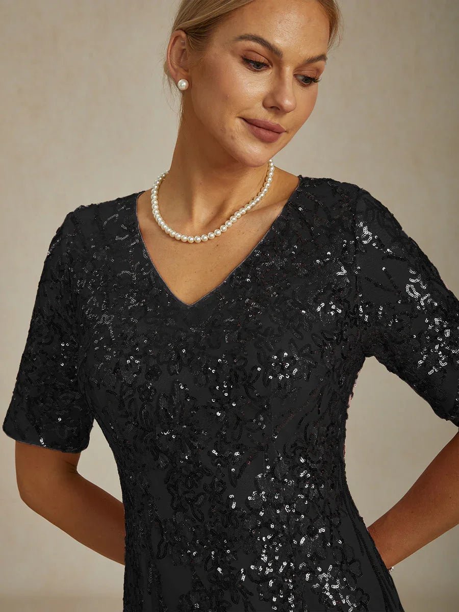 Vestido corto elegante de lentejuelas con escote en V - Nhaura