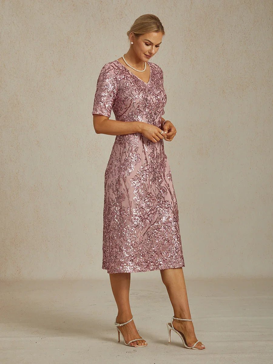 Vestido corto elegante de lentejuelas con escote en V - Nhaura