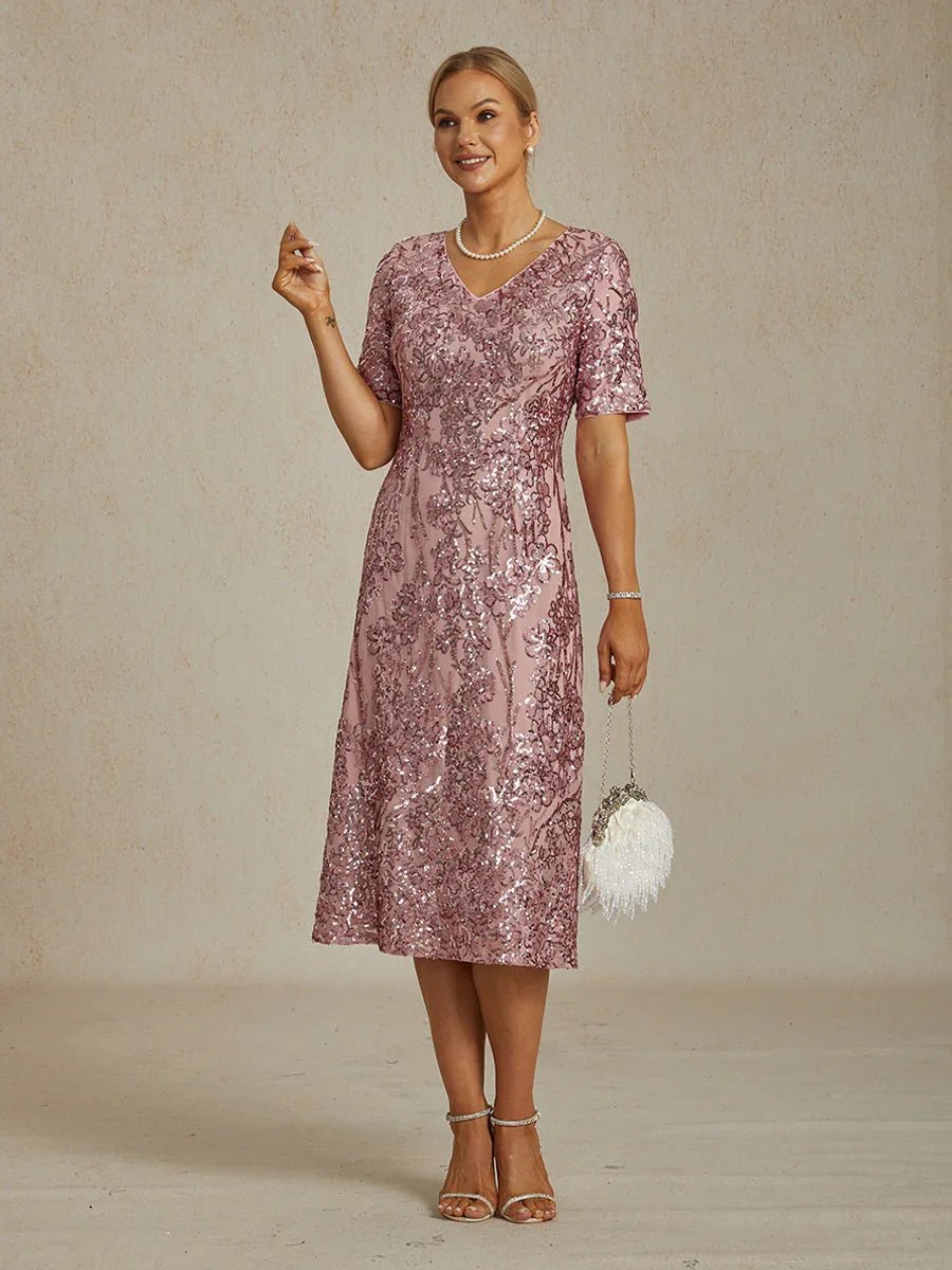 Vestido corto elegante de lentejuelas con escote en V - Nhaura