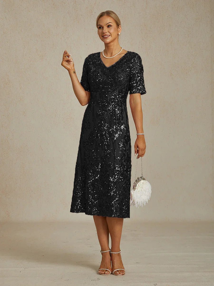 Vestido corto elegante de lentejuelas con escote en V - Nhaura