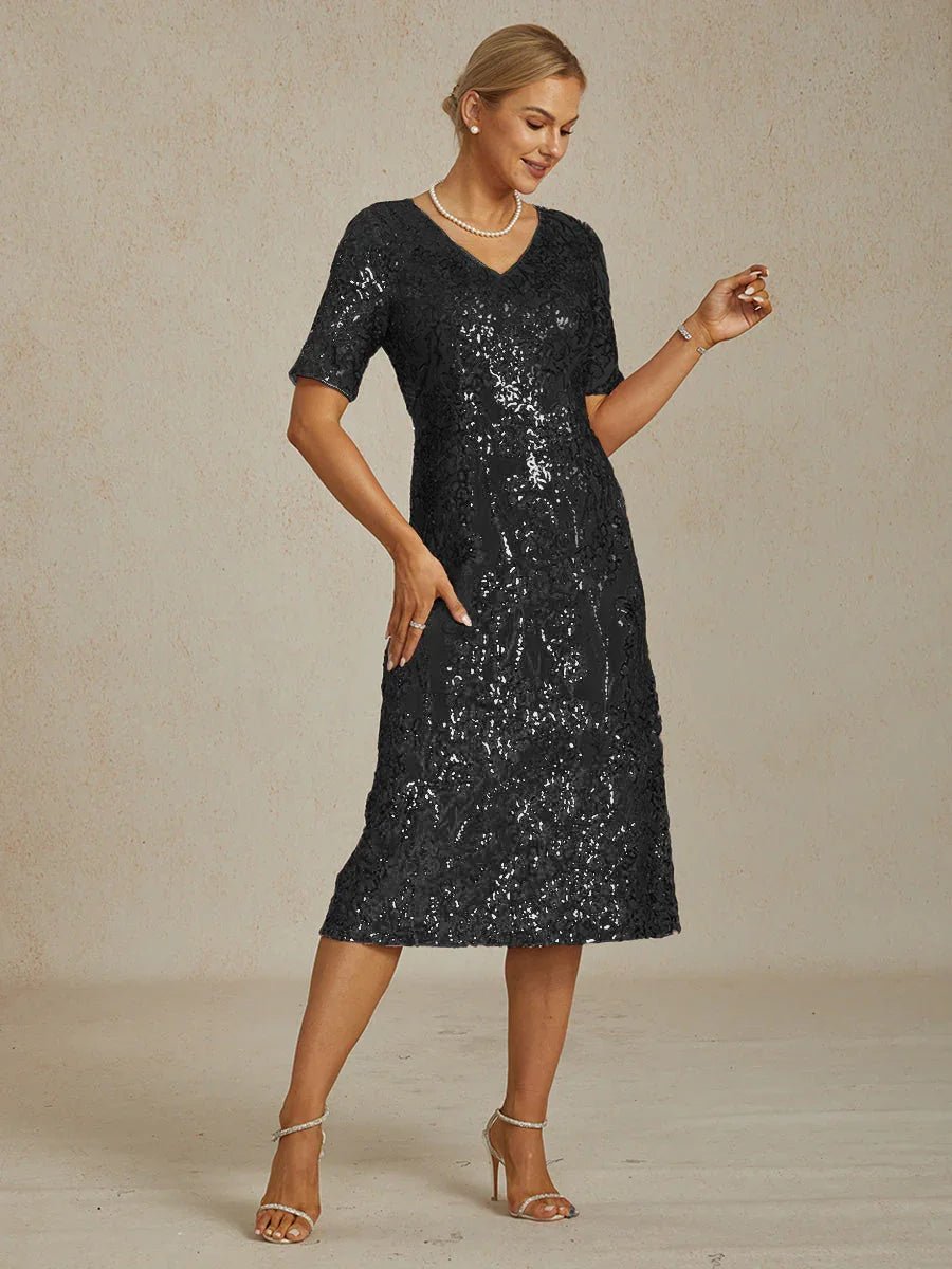 Vestido corto elegante de lentejuelas con escote en V - Nhaura