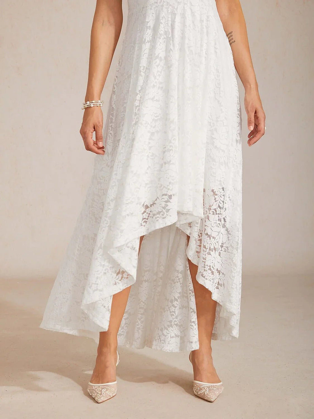 Vestido de boda ligero de encaje sin mangas con chal a juego - Nhaura