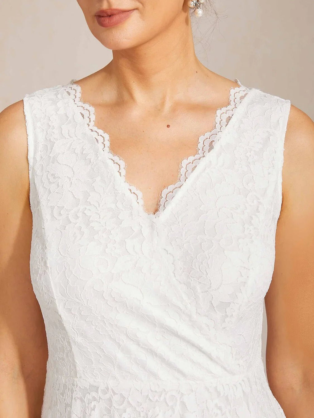 Vestido de boda ligero de encaje sin mangas con chal a juego - Nhaura