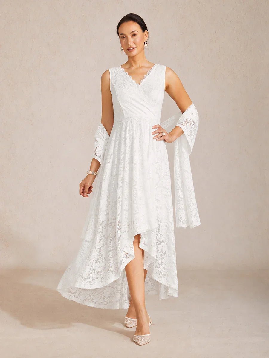Vestido de boda ligero de encaje sin mangas con chal a juego - Nhaura