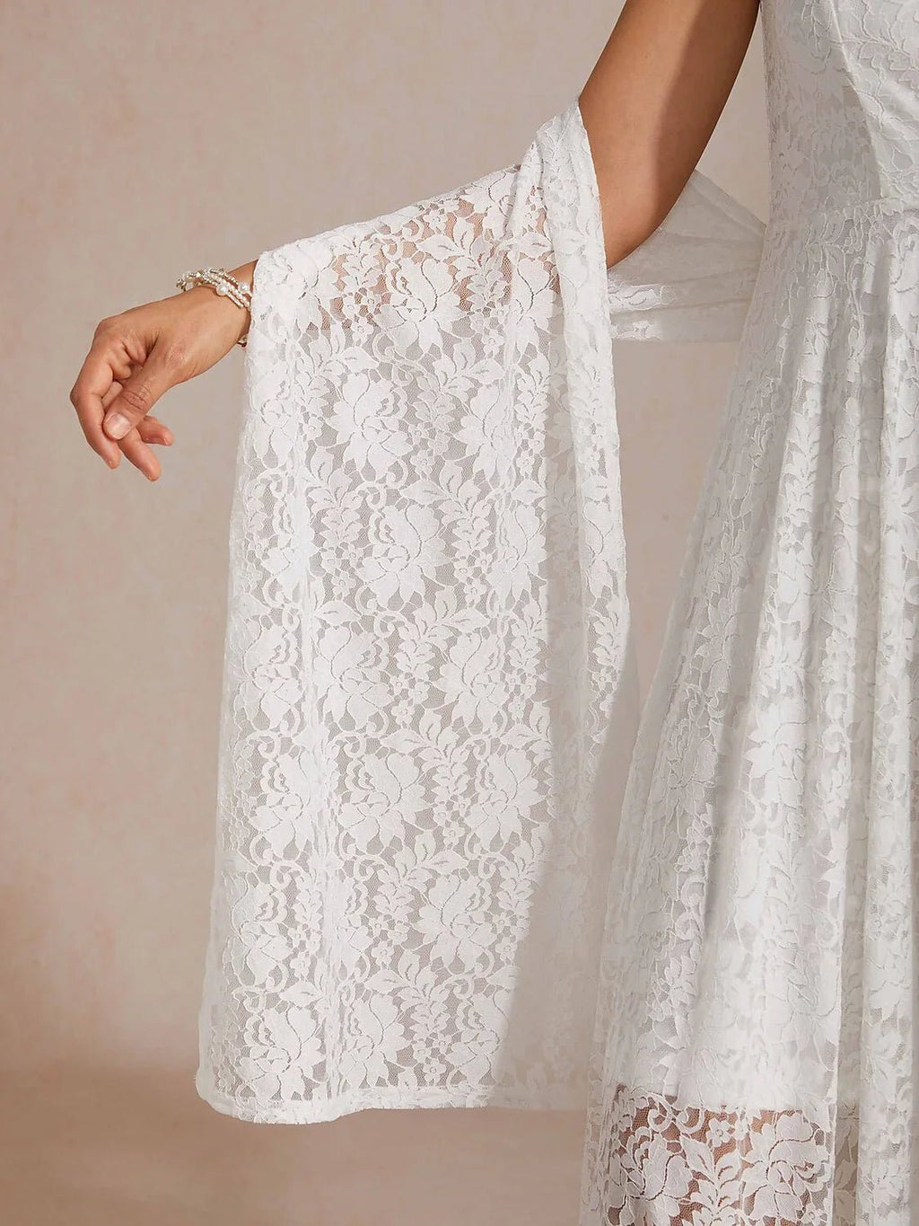 Vestido de boda ligero de encaje sin mangas con chal a juego - Nhaura