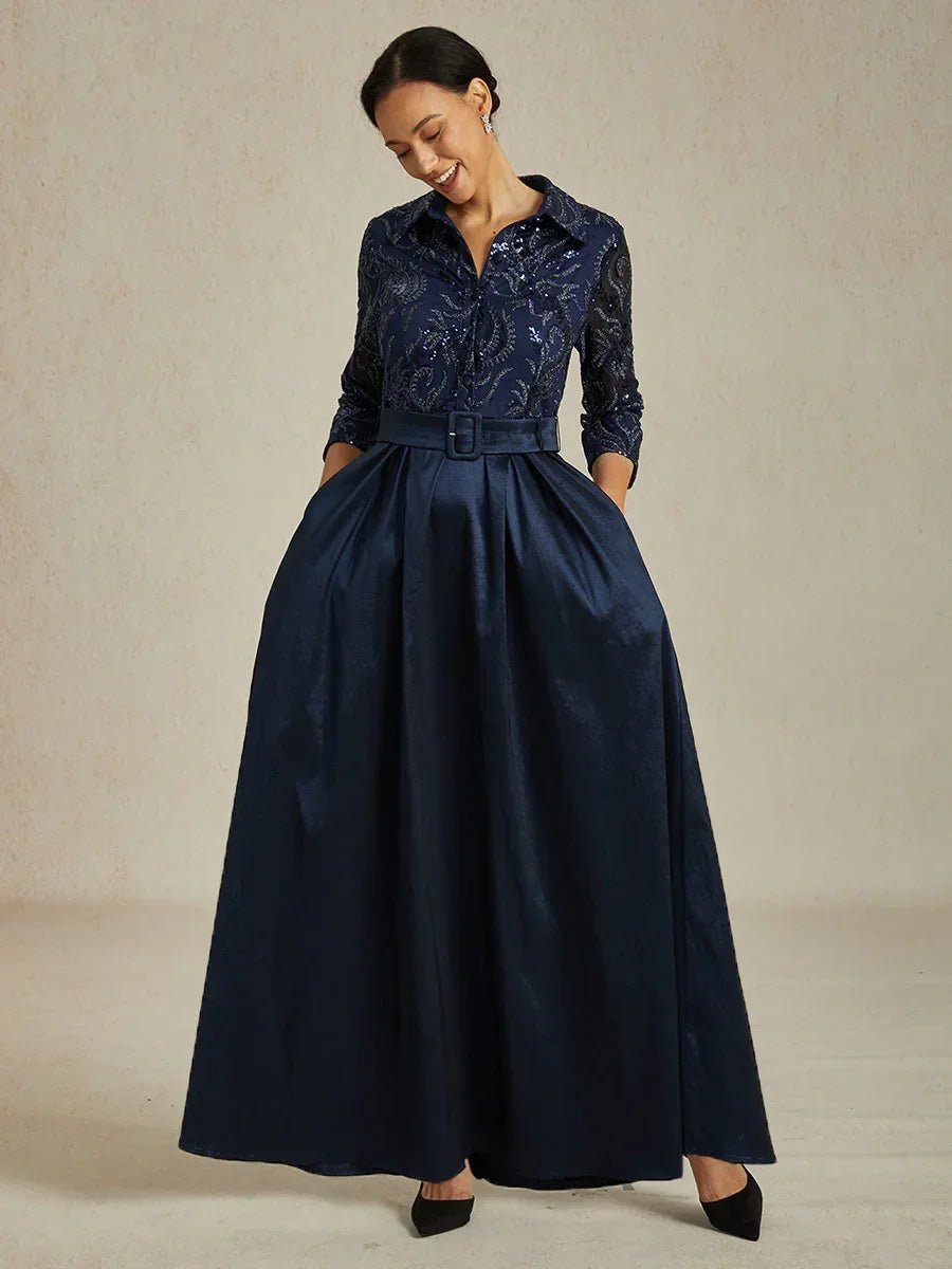 Vestido de cóctel de tafetán elástico bordado con cuerpo paisley de lentejuelas - Nhaura