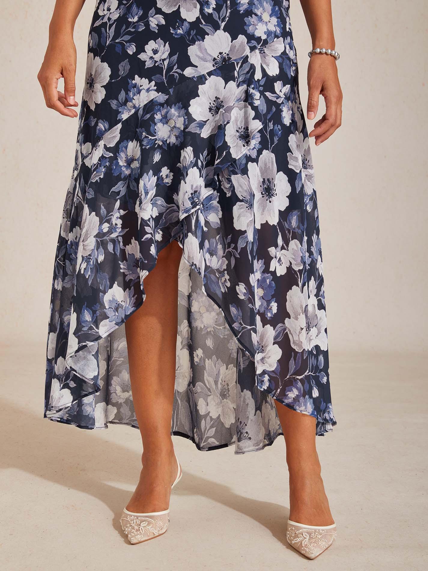 Vestido de gasa floral sin mangas con bajo asimétrico - Nhaura