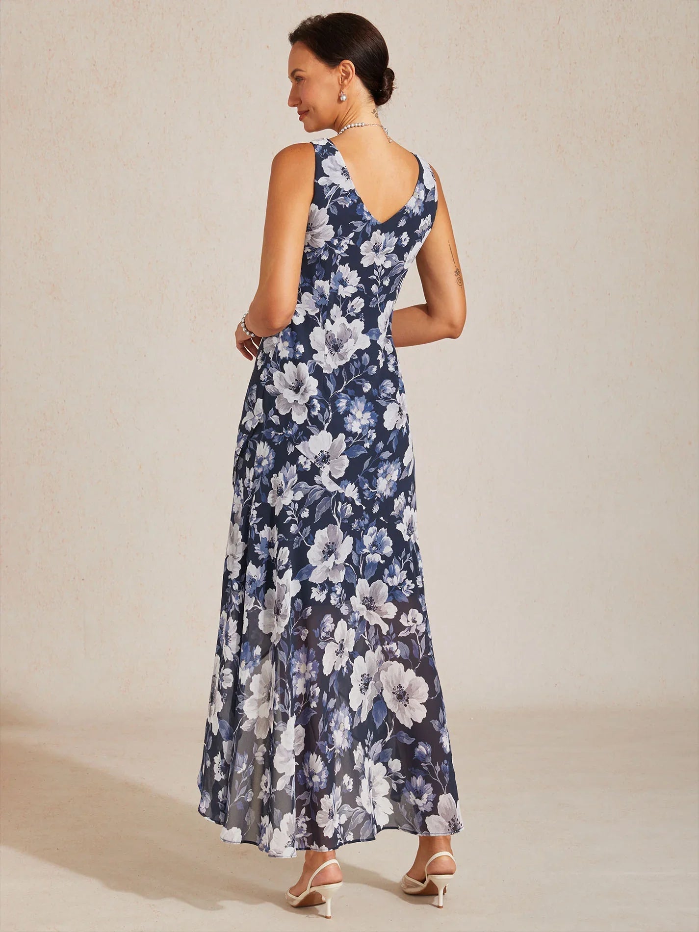 Vestido de gasa floral sin mangas con bajo asimétrico - Nhaura