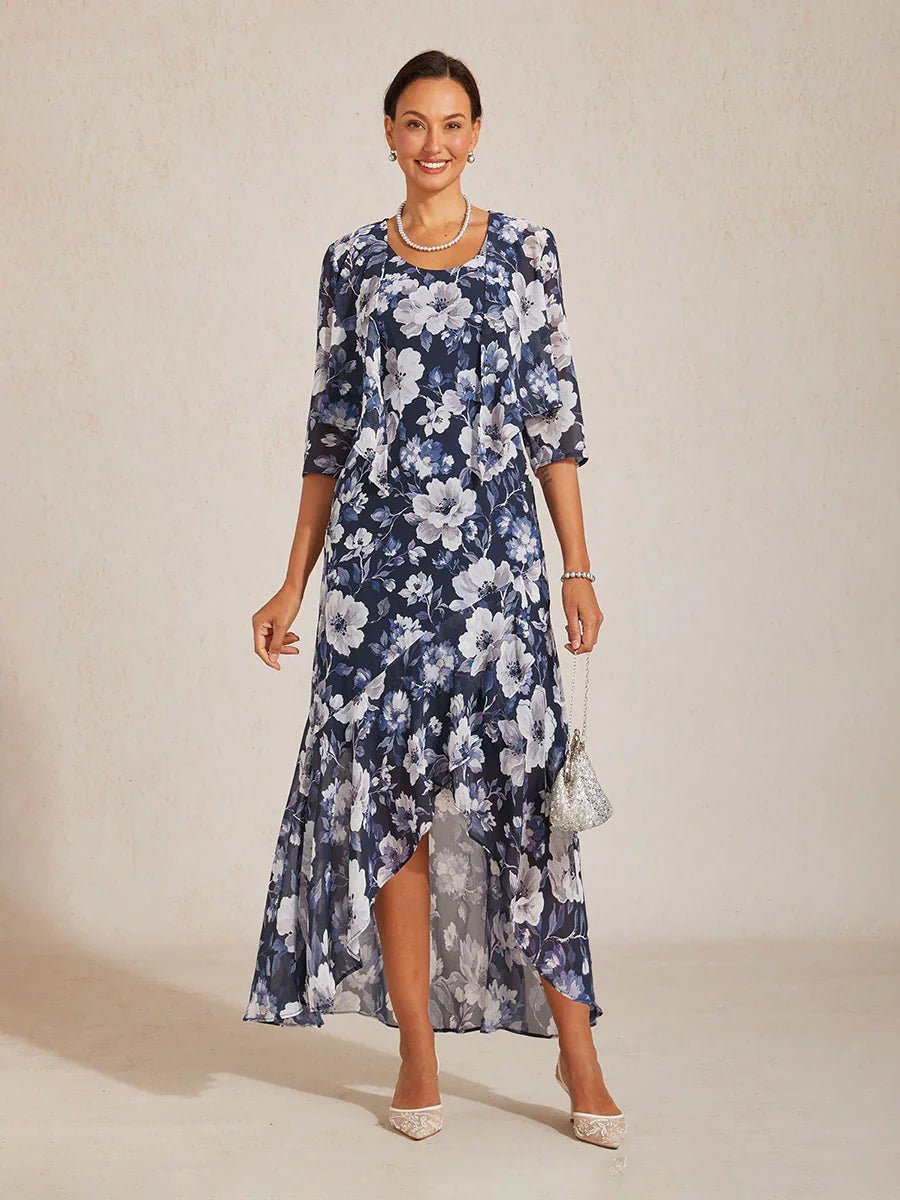 Vestido de gasa floral sin mangas con bajo asimétrico - Nhaura