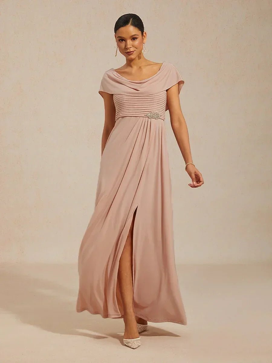 Vestido de noche de punto jersey con cuello drapeado y cuerpo plisado - Nhaura