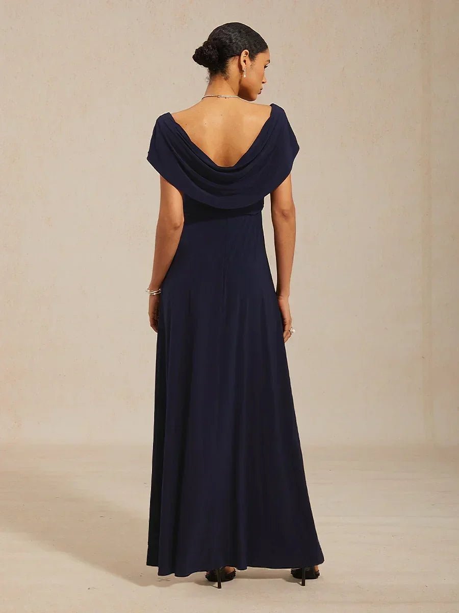 Vestido de noche de punto jersey con cuello drapeado y cuerpo plisado - Nhaura