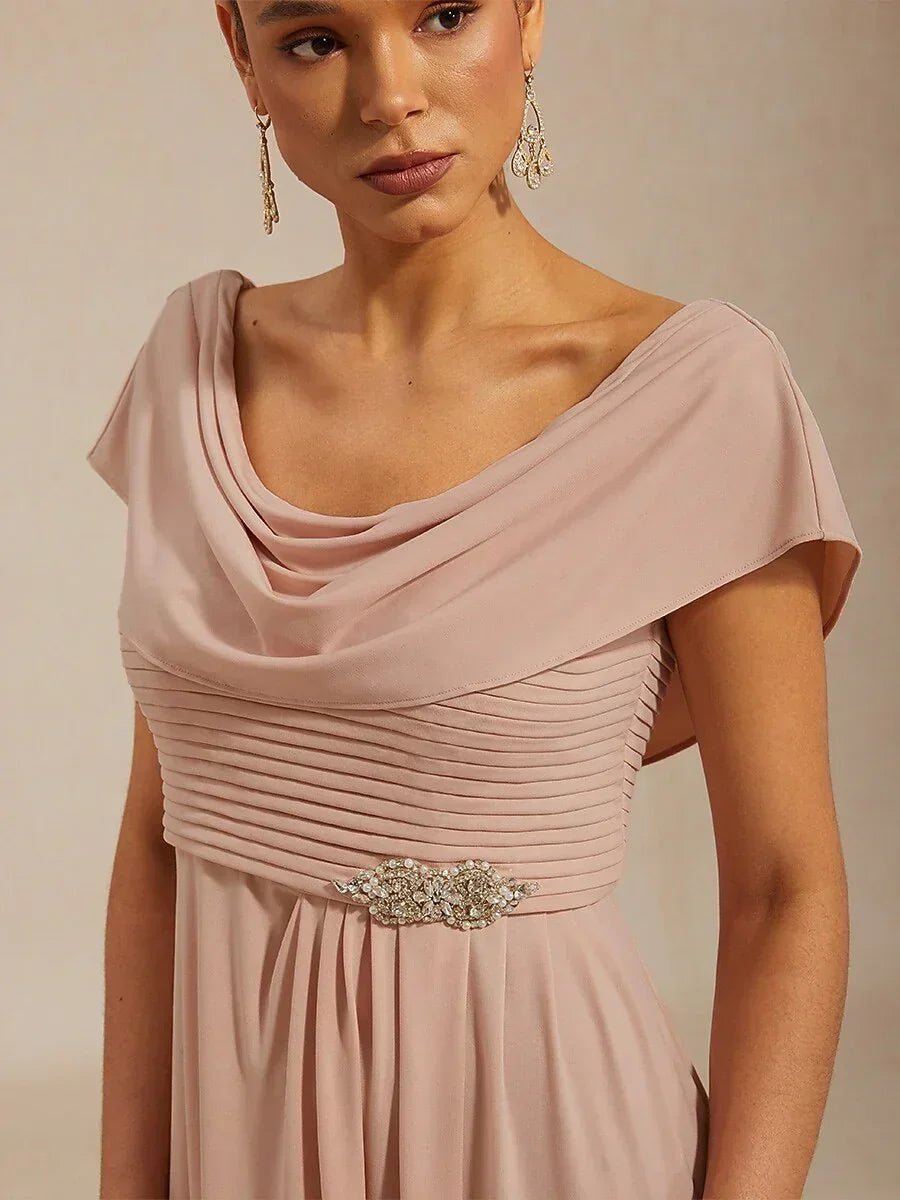 Vestido de noche de punto jersey con cuello drapeado y cuerpo plisado - Nhaura