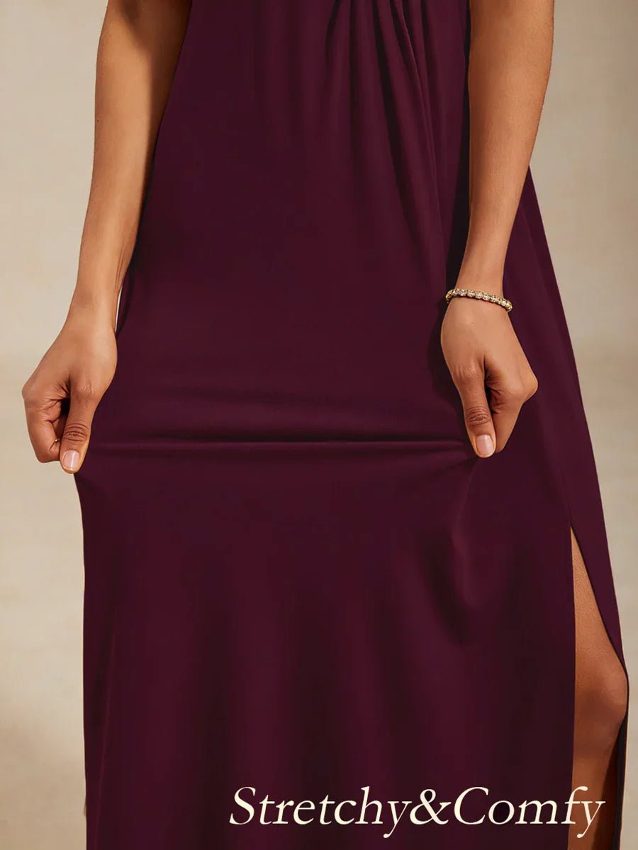 Vestido de noche de punto jersey con cuello drapeado y cuerpo plisado - Nhaura