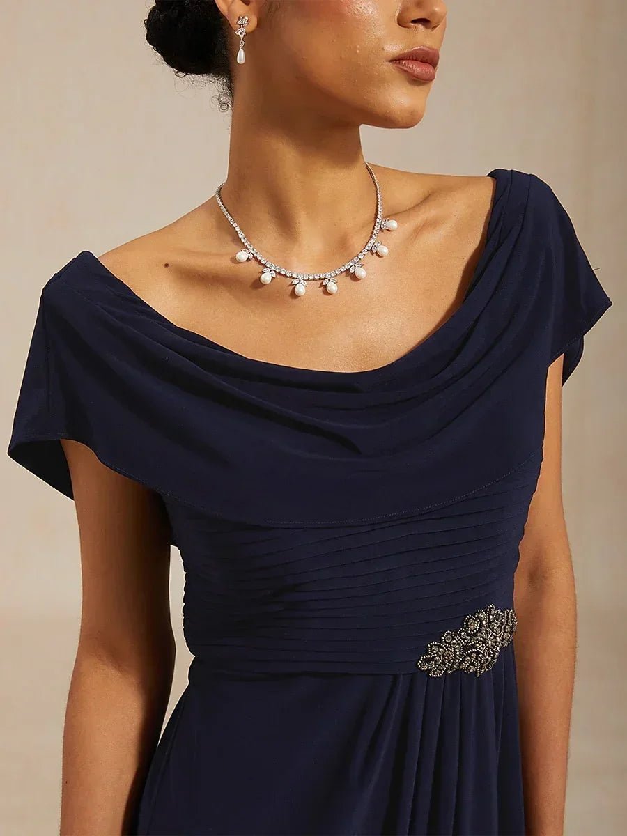 Vestido de noche de punto jersey con cuello drapeado y cuerpo plisado - Nhaura