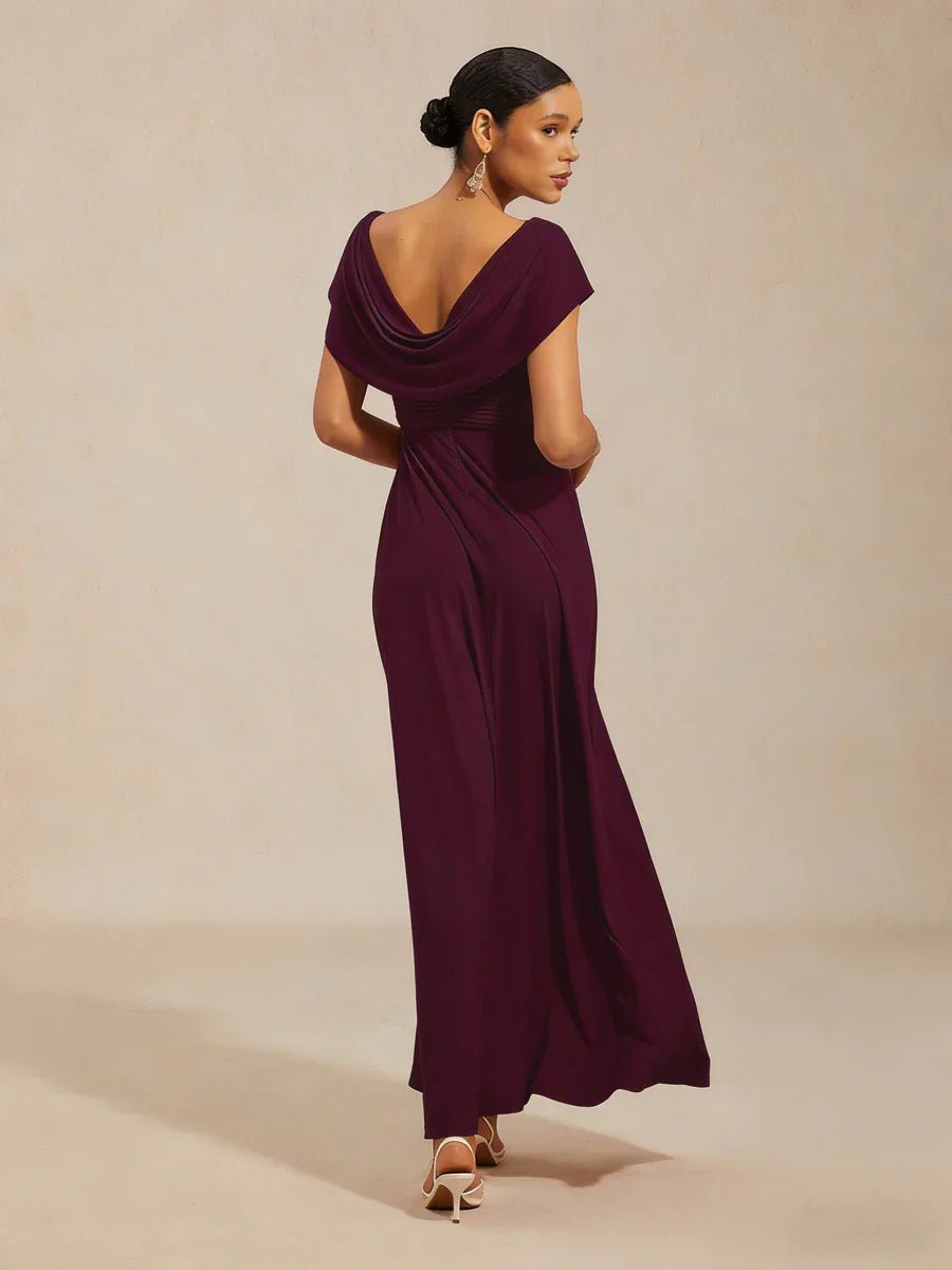 Vestido de noche de punto jersey con cuello drapeado y cuerpo plisado - Nhaura