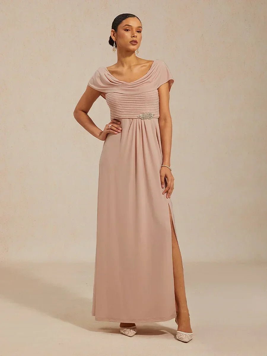Vestido de noche de punto jersey con cuello drapeado y cuerpo plisado - Nhaura