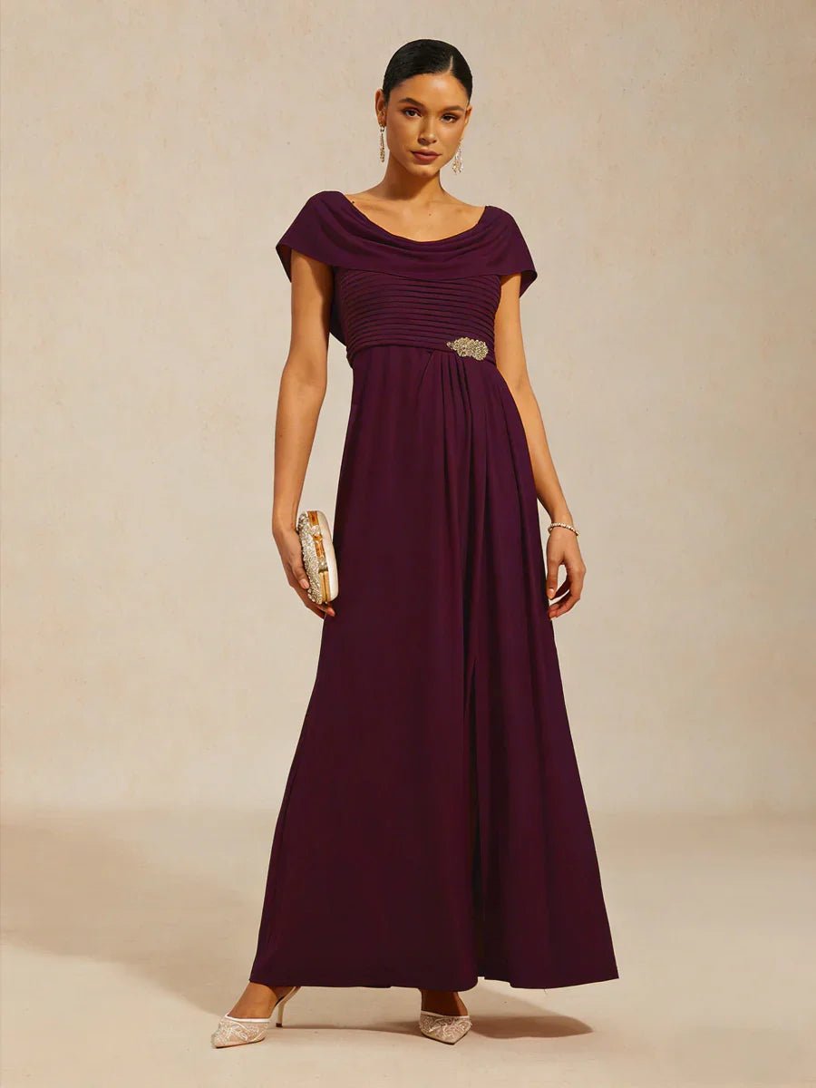 Vestido de noche de punto jersey con cuello drapeado y cuerpo plisado - Nhaura