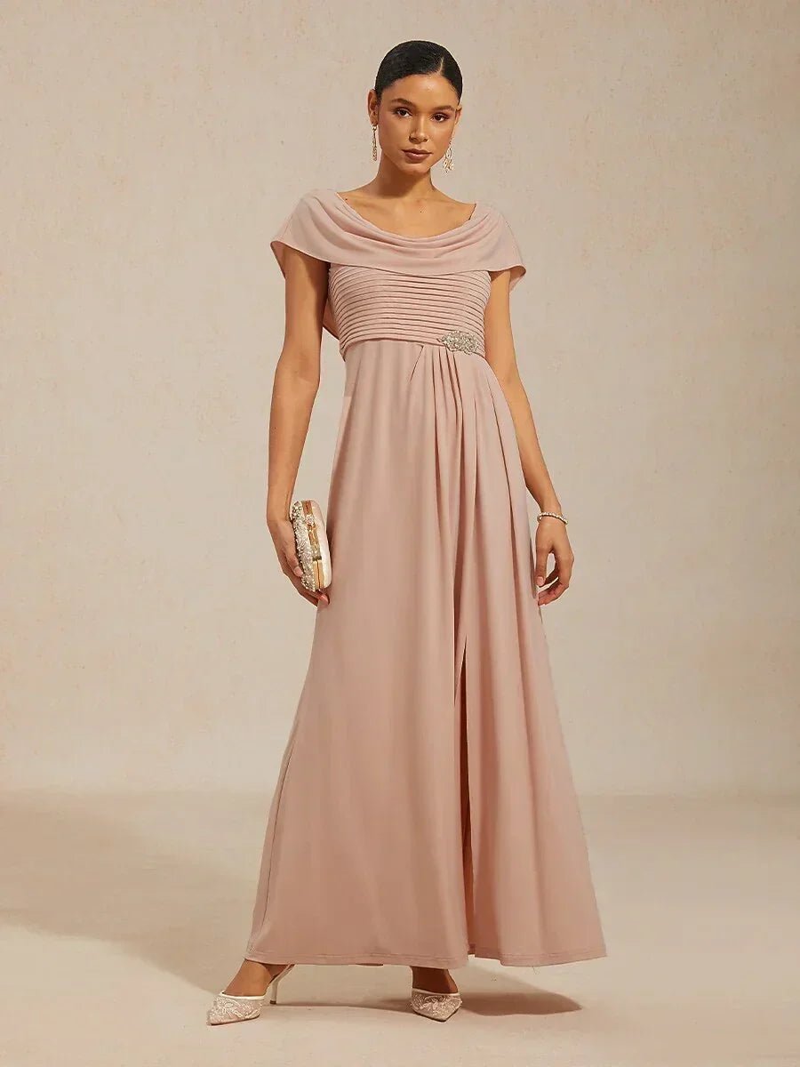 Vestido de noche de punto jersey con cuello drapeado y cuerpo plisado - Nhaura