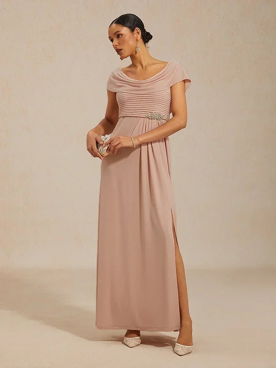 Vestido de noche de punto jersey con cuello drapeado y cuerpo plisado - Nhaura