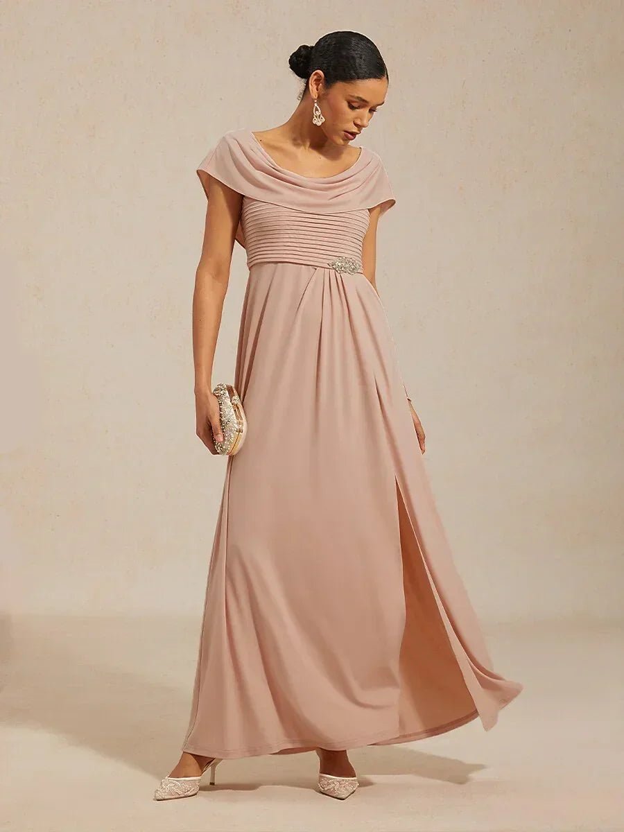 Vestido de noche de punto jersey con cuello drapeado y cuerpo plisado - Nhaura