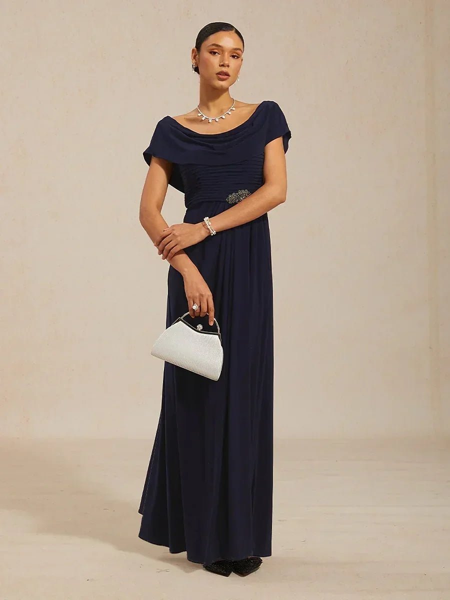 Vestido de noche de punto jersey con cuello drapeado y cuerpo plisado - Nhaura