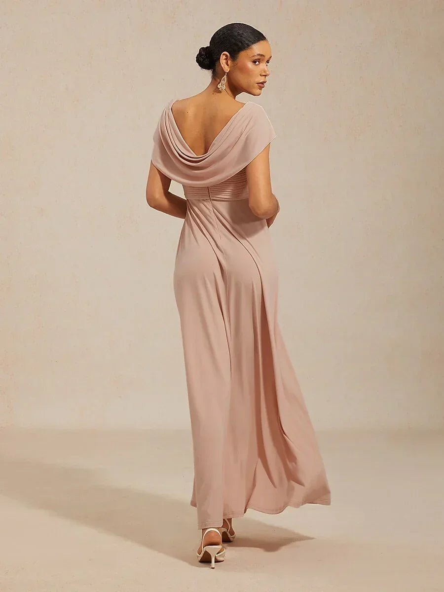 Vestido de noche de punto jersey con cuello drapeado y cuerpo plisado - Nhaura