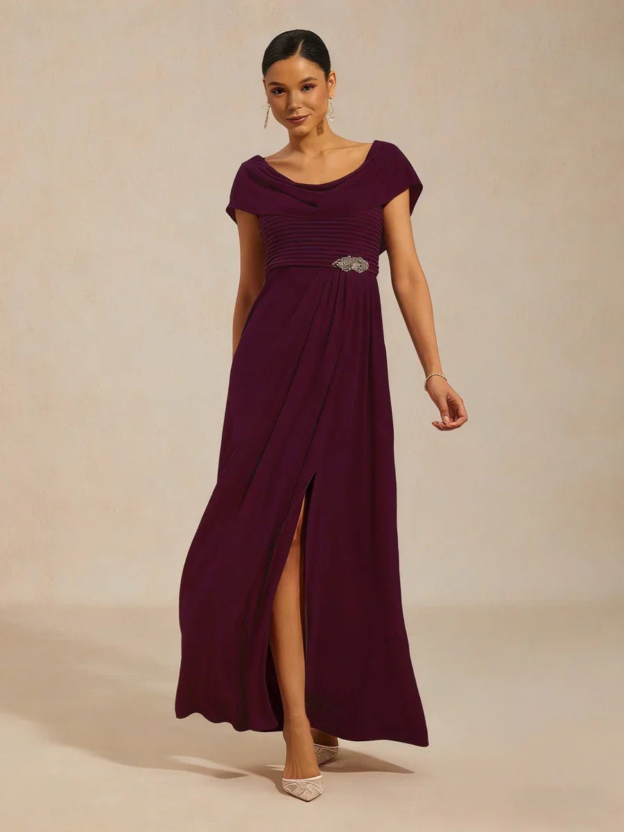 Vestido de noche de punto jersey con cuello drapeado y cuerpo plisado - Nhaura