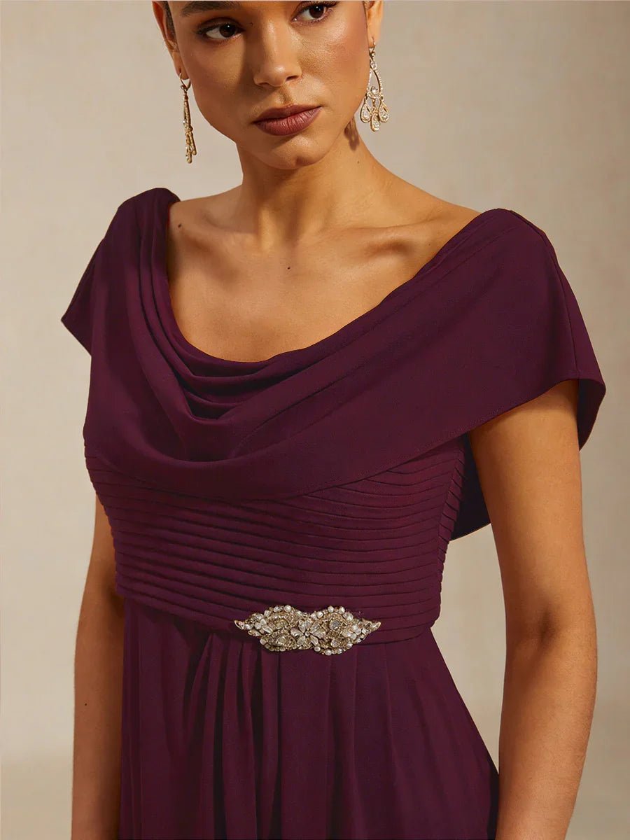 Vestido de noche de punto jersey con cuello drapeado y cuerpo plisado - Nhaura