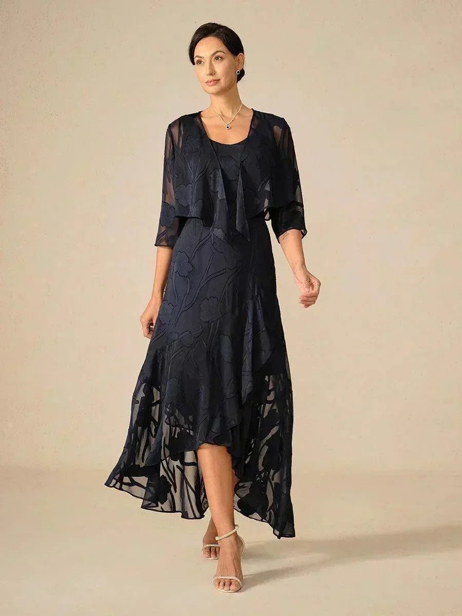 Vestido de noche sin mangas de gasa floral con bajo asimétrico - Nhaura