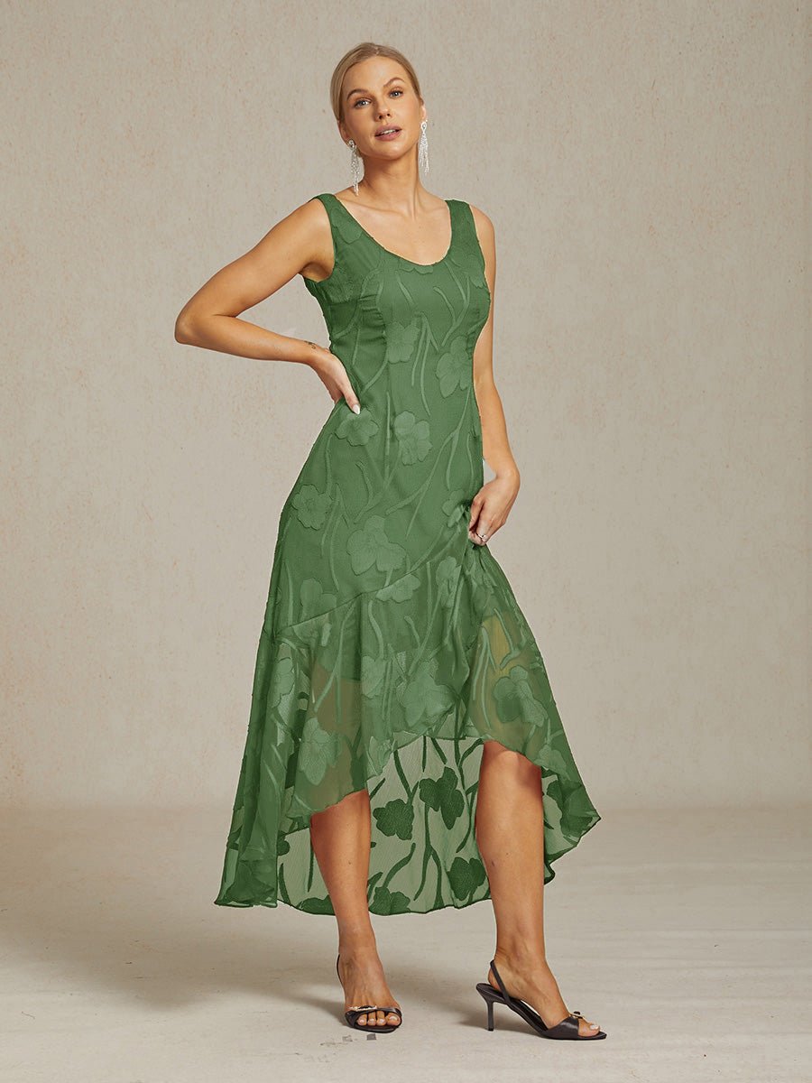 Vestido de noche sin mangas de gasa floral con bajo asimétrico - Nhaura