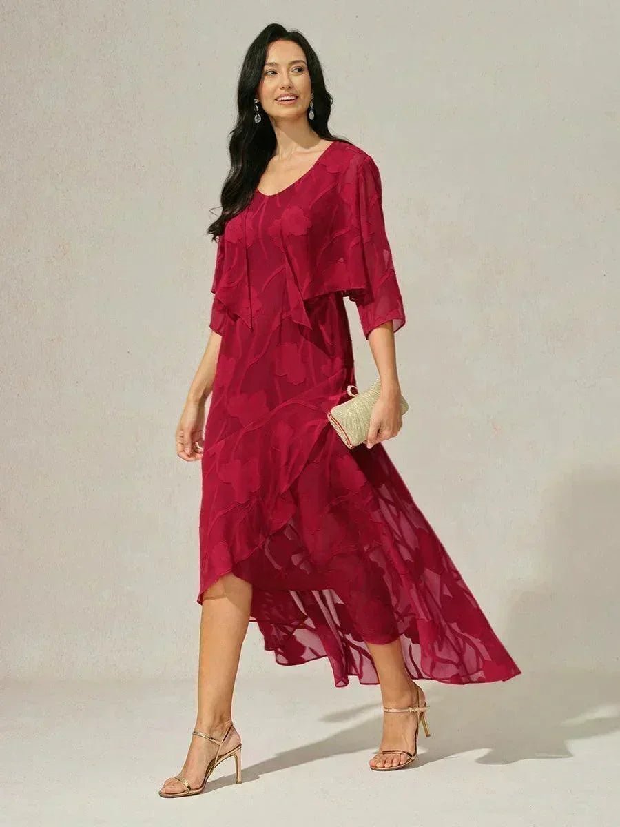 Vestido de noche sin mangas de gasa floral con bajo asimétrico - Nhaura