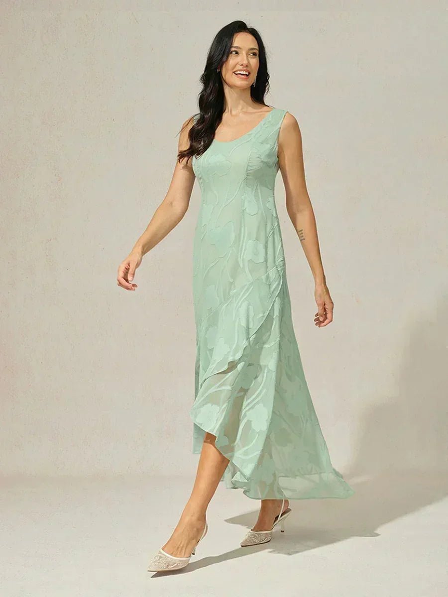 Vestido de noche sin mangas de gasa floral con bajo asimétrico - Nhaura
