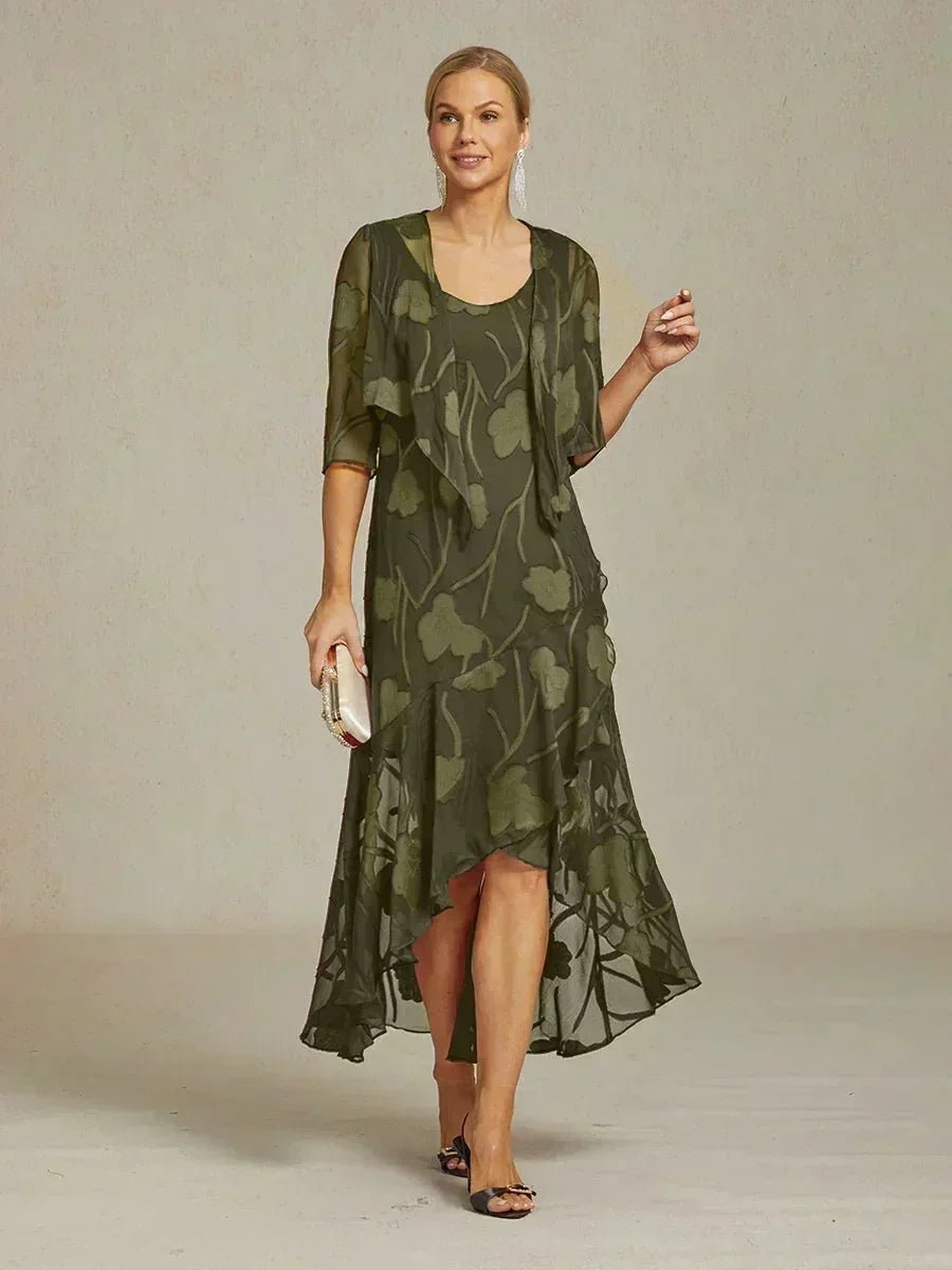 Vestido de noche sin mangas de gasa floral con bajo asimétrico - Nhaura