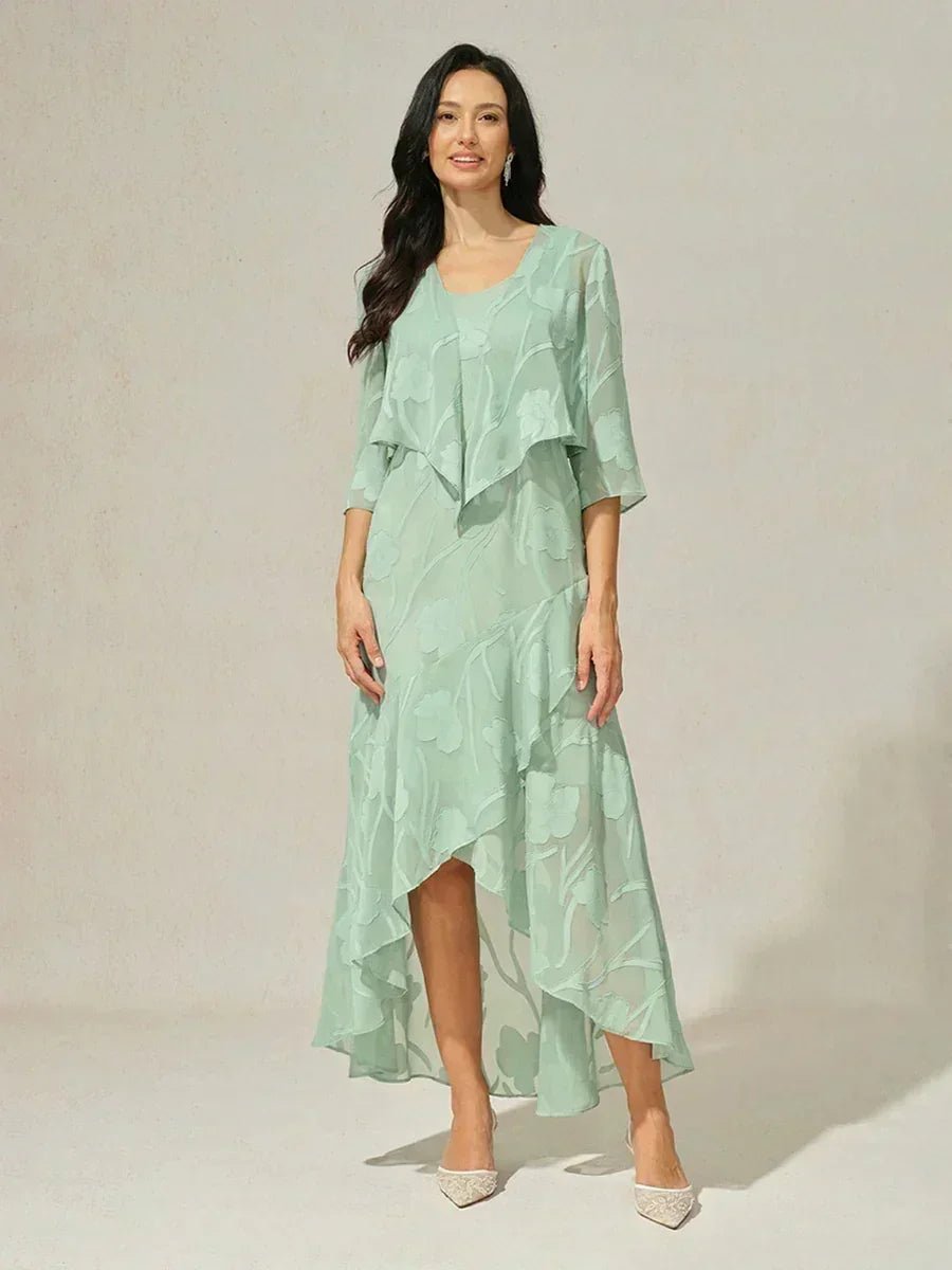Vestido de noche sin mangas de gasa floral con bajo asimétrico - Nhaura