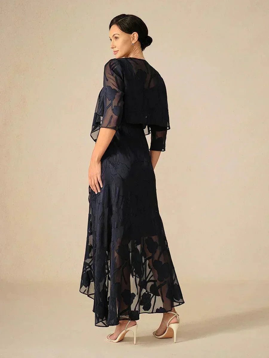 Vestido de noche sin mangas de gasa floral con bajo asimétrico - Nhaura