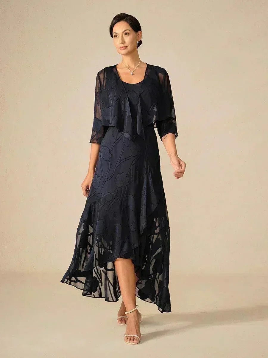 Vestido de noche sin mangas de gasa floral con bajo asimétrico - Nhaura