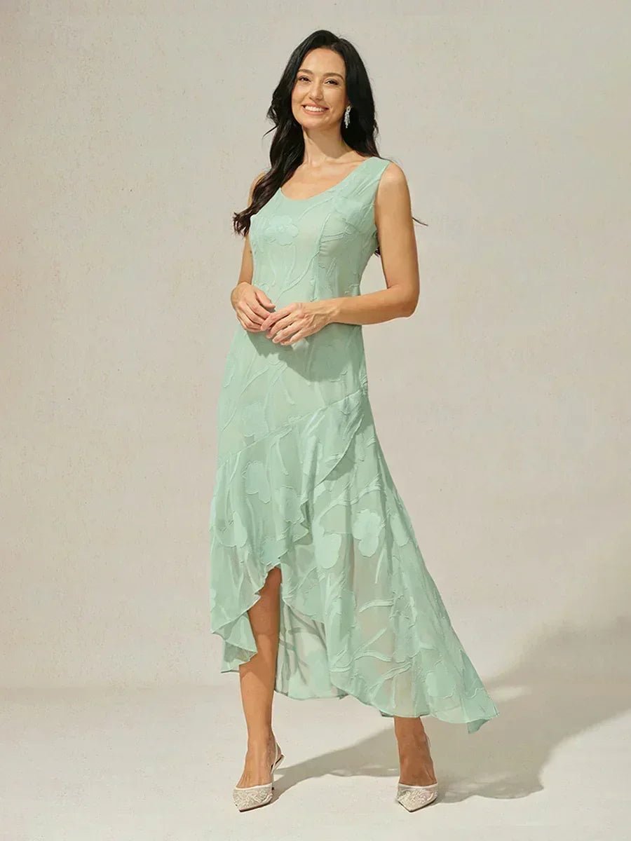 Vestido de noche sin mangas de gasa floral con bajo asimétrico - Nhaura