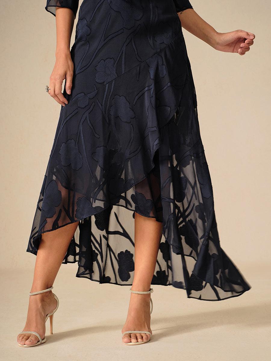 Vestido de noche sin mangas de gasa floral con bajo asimétrico - Nhaura