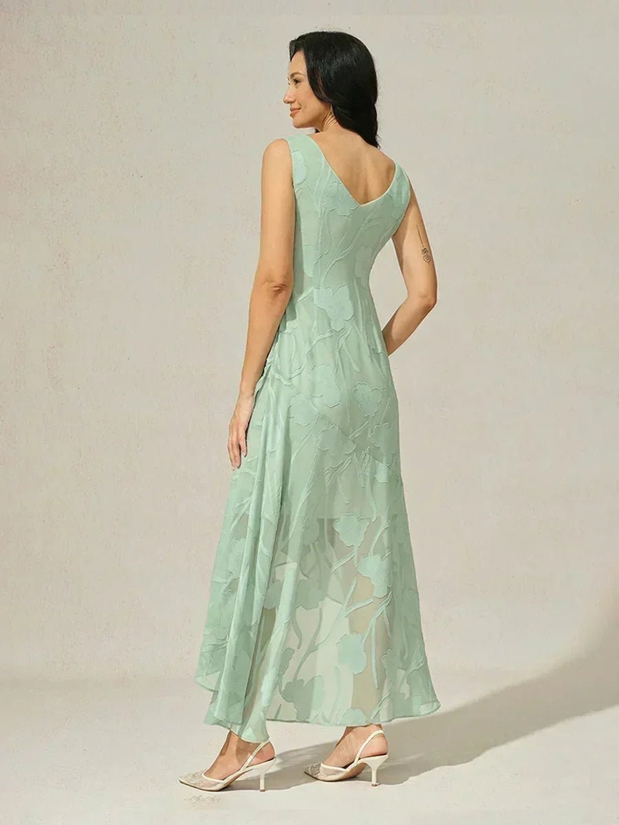 Vestido de noche sin mangas de gasa floral con bajo asimétrico - Nhaura