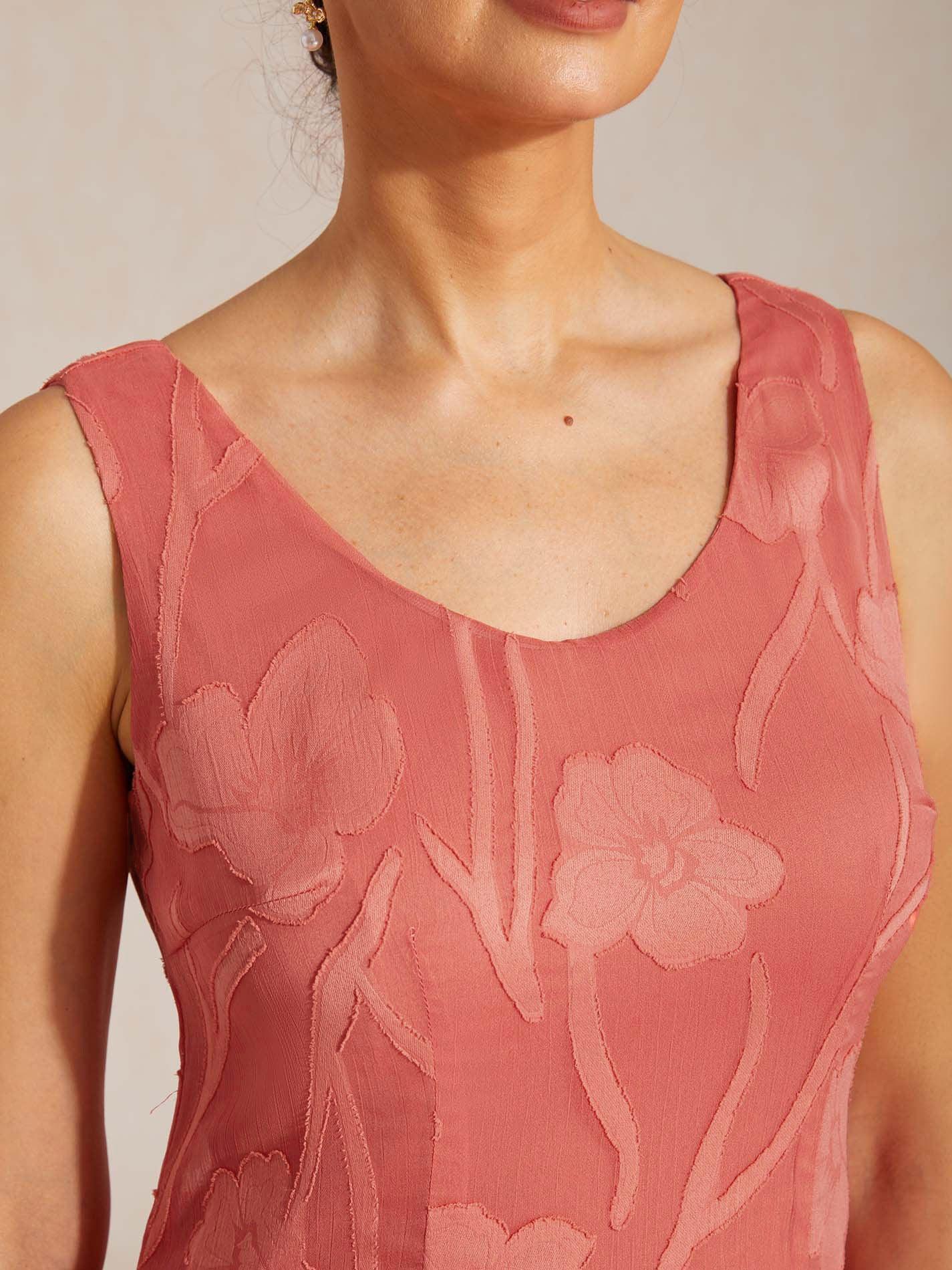 Vestido de noche sin mangas de gasa floral con bajo asimétrico - Nhaura