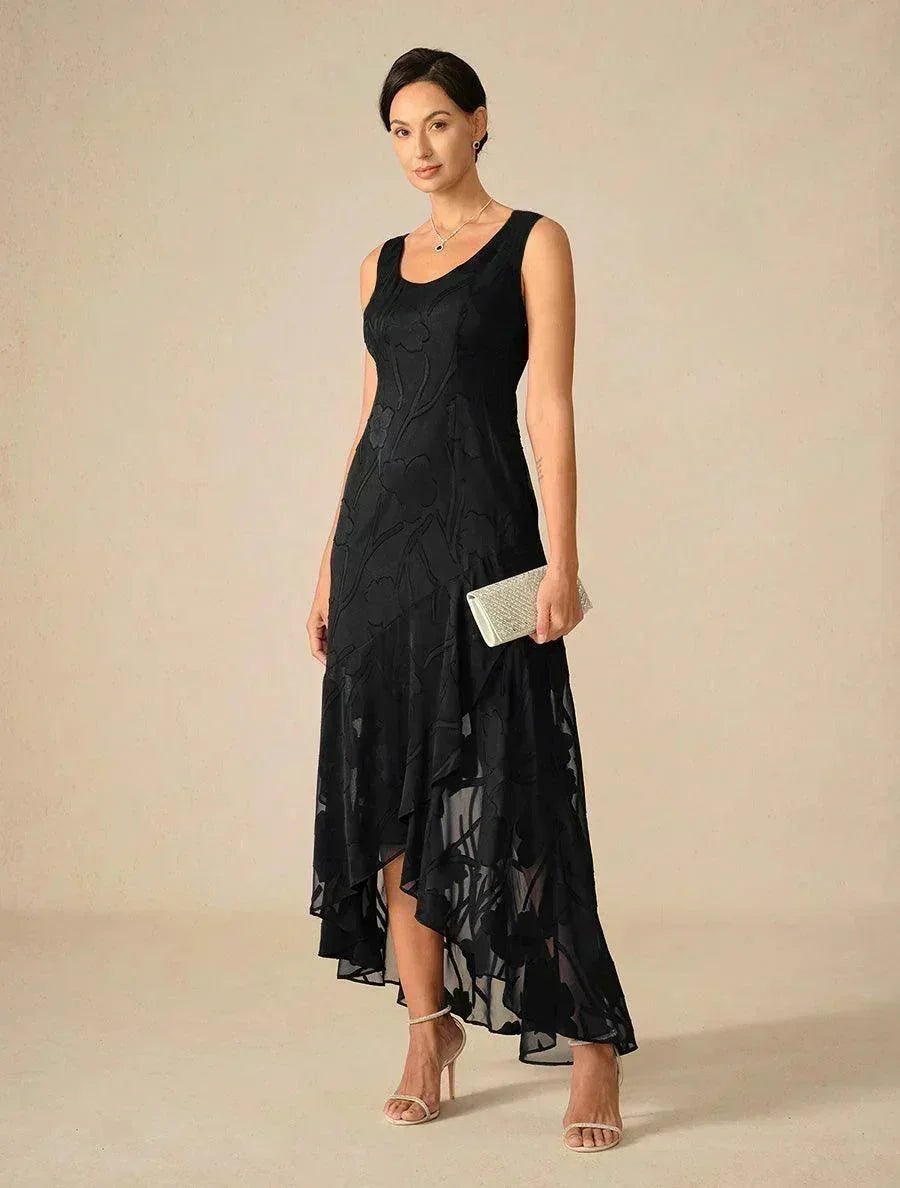 Vestido de noche sin mangas de gasa floral con bajo asimétrico - Nhaura