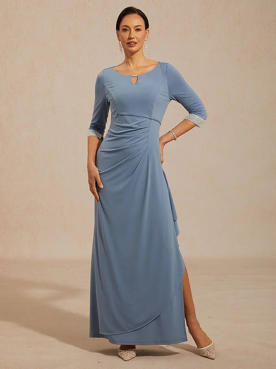 Vestido de punto jersey con cintura imperio y puño de pedrería - Nhaura