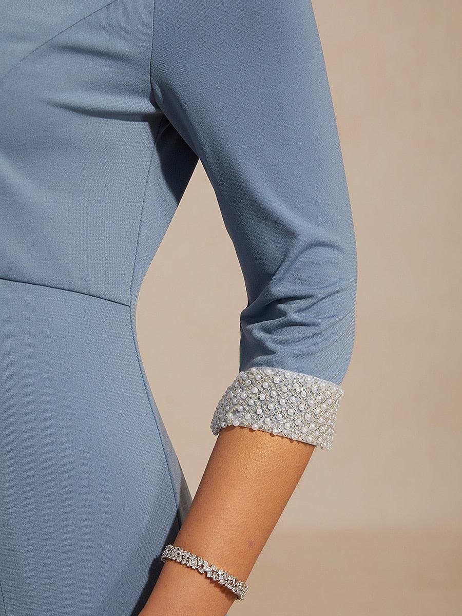 Vestido de punto jersey con cintura imperio y puño de pedrería - Nhaura