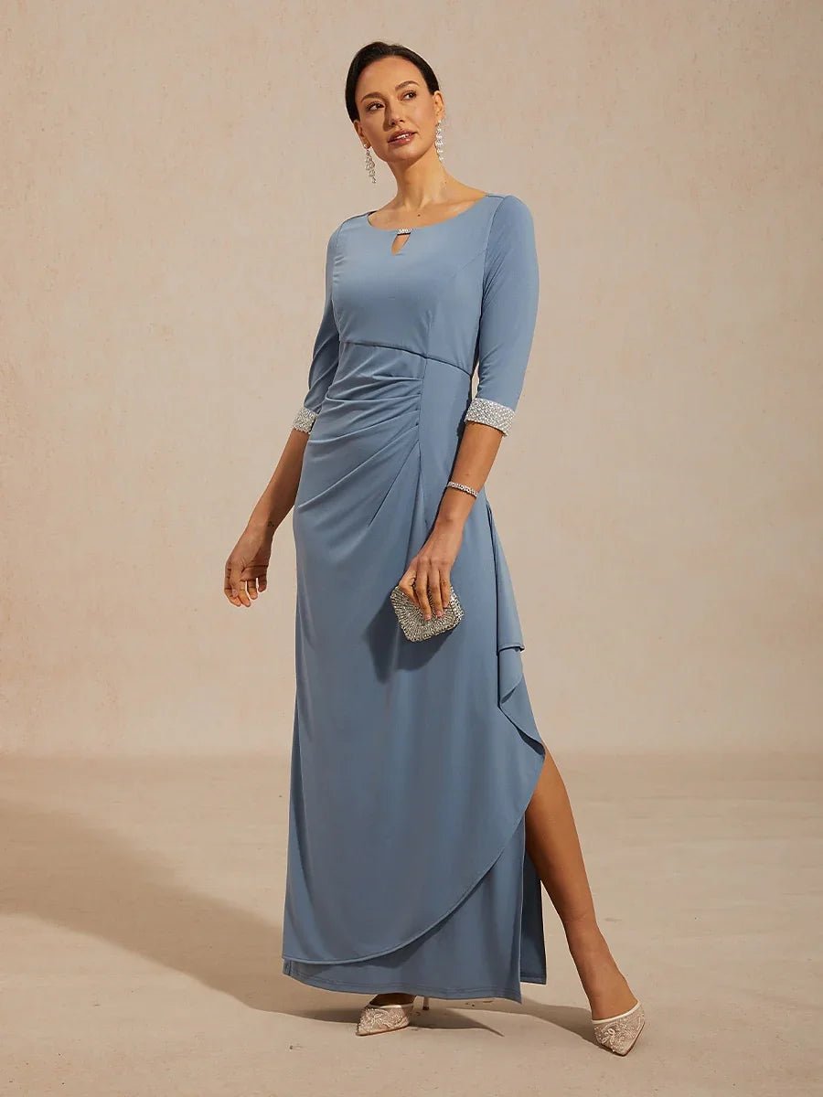 Vestido de punto jersey con cintura imperio y puño de pedrería - Nhaura